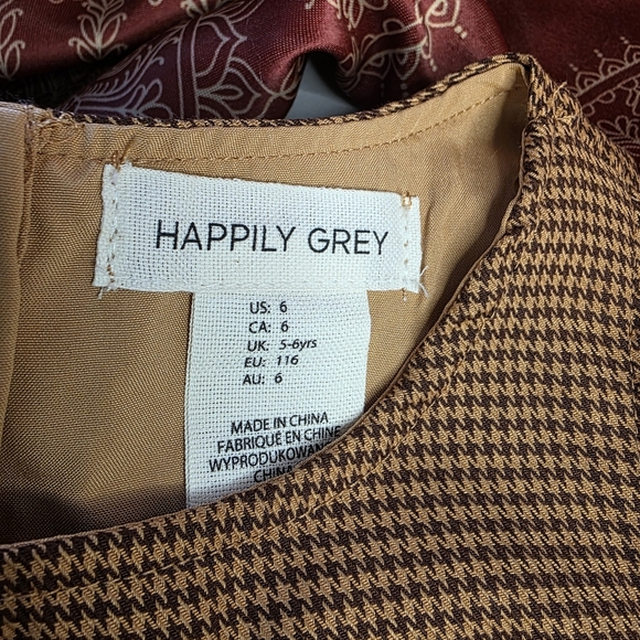 Happliy Grey Houndstooth Dress Brown Sleeveless Kids Size 6 - Picture 2 of 12